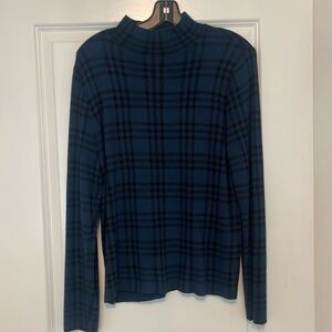 Ann Taylor Navy and Black Plaid Mockneck Sweater